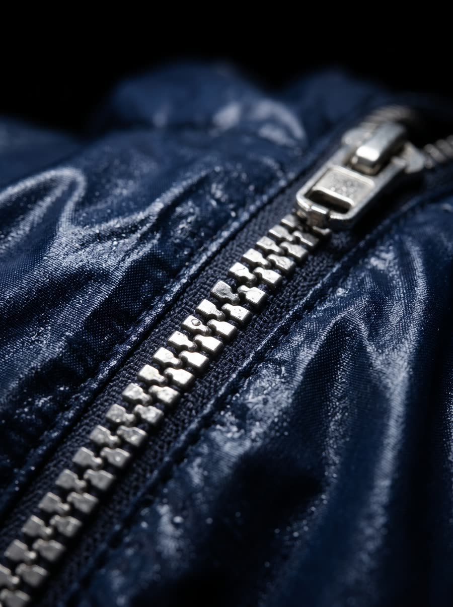 Tissu bleu nuit effet mouillé avec zip argent